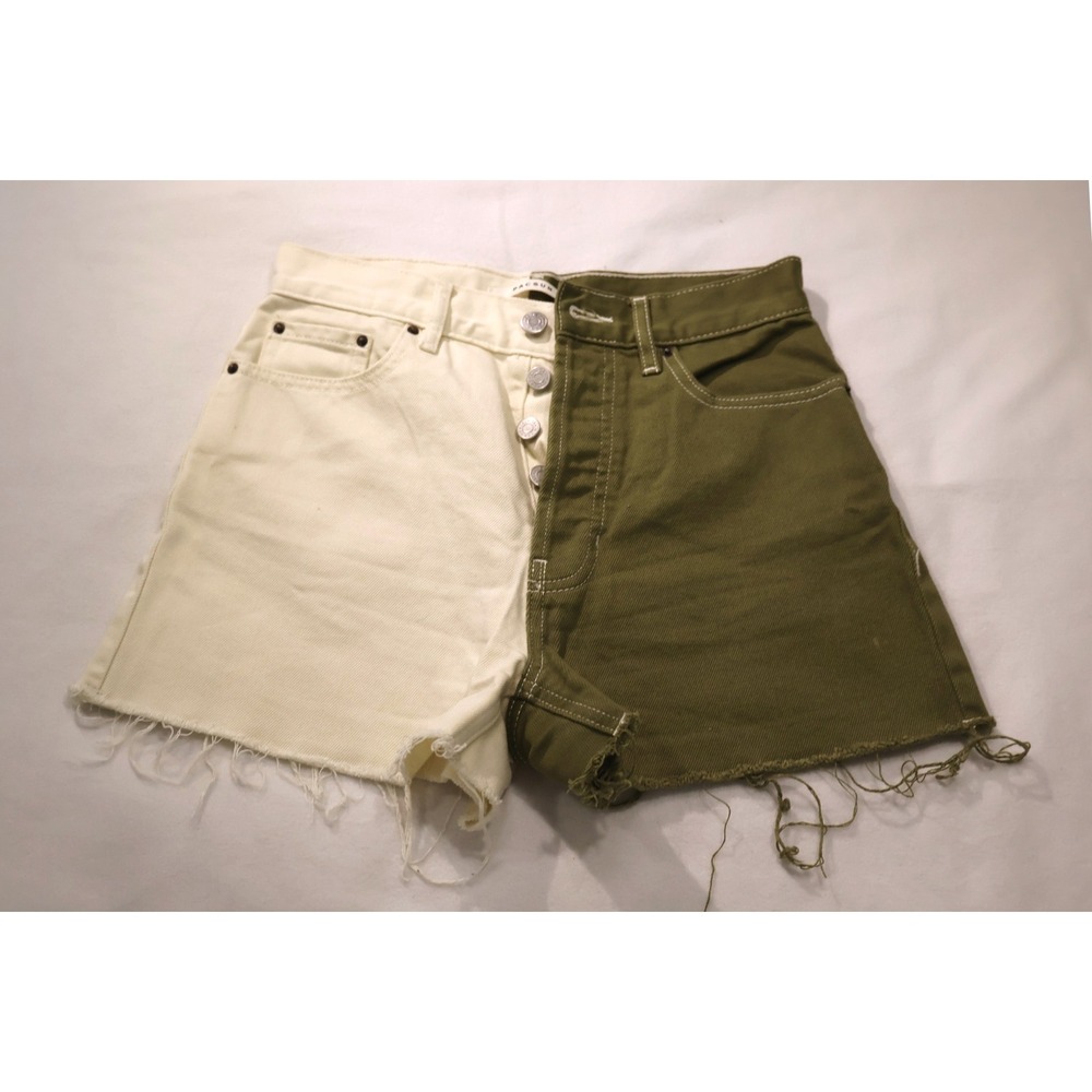 PacSun Ultra High Rise Vintage Cutoff Shorts Sz 25 Colorblock Cream Olive